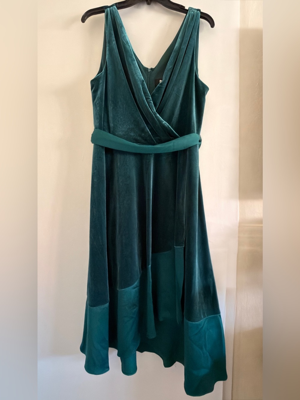 DKNY Green Velvet High-Low Wrap Dress
